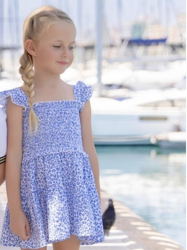 Miranda vestido Infantil Cuerpo Elástico Estampado Azul "Hibisco" 0628/V [1]