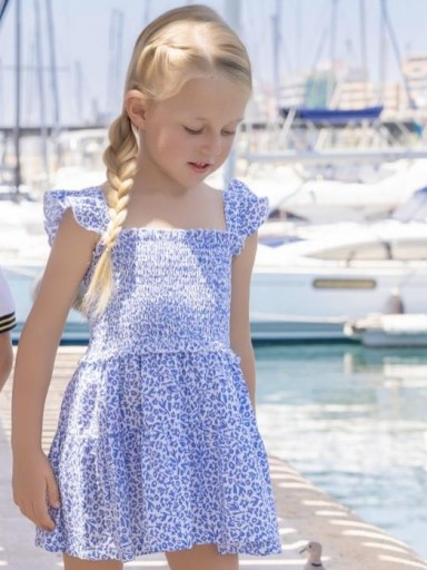 Miranda vestido Infantil Cuerpo Elástico Estampado Azul "Hibisco" 0628/V [3]