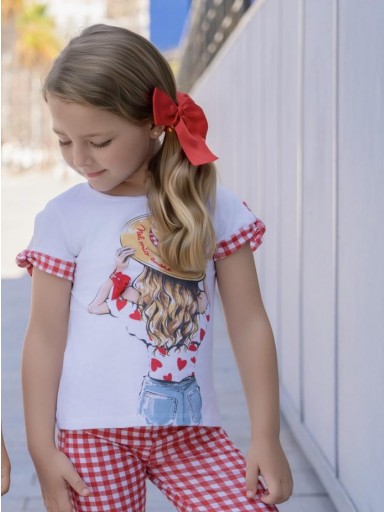 Miranda Conjunto Infantil camiseta detalles rojo pantalon cuadro Vichy "Flor de Cerezo" 0625/23 [2]