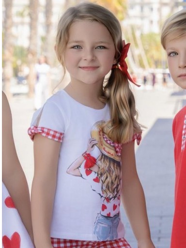 Miranda Conjunto Infantil camiseta detalles rojo pantalon cuadro Vichy "Flor de Cerezo" 0625/23 [3]