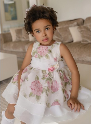Miranda Vestido Infantil Ceremonia Gasa Blanco Estampado Grandes Flores "Gardenia" 0229/V [5]