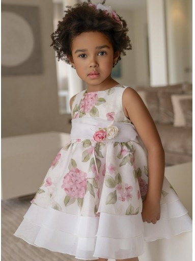 Miranda Vestido Infantil Ceremonia Gasa Blanco Estampado Grandes Flores "Gardenia" 0229/V [4]