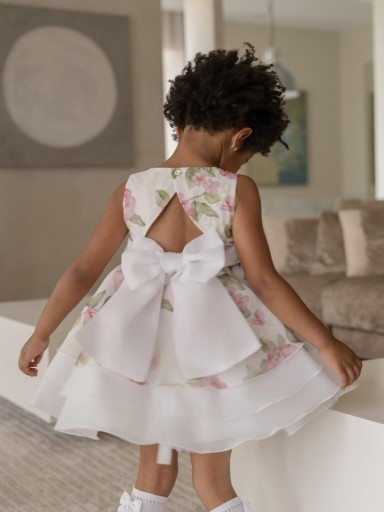 Miranda Vestido Infantil Ceremonia Gasa Blanco Estampado Grandes Flores "Gardenia" 0229/V [2]