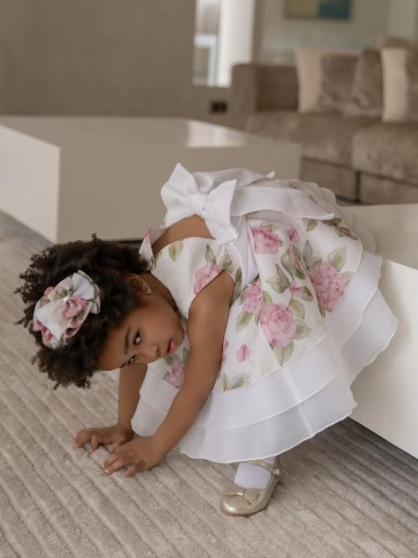 Miranda Vestido Infantil Ceremonia Gasa Blanco Estampado Grandes Flores "Gardenia" 0229/V [1]