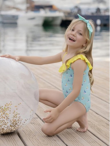 Miranda Bañador Infantil Veleros Tirantes Asimetricos Volante "Lila" 0802/B [1]