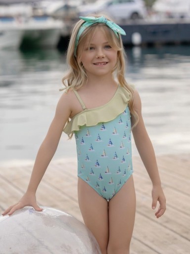 Miranda Bañador Infantil Veleros Tirantes Asimetricos Volante "Lila" 0802/B