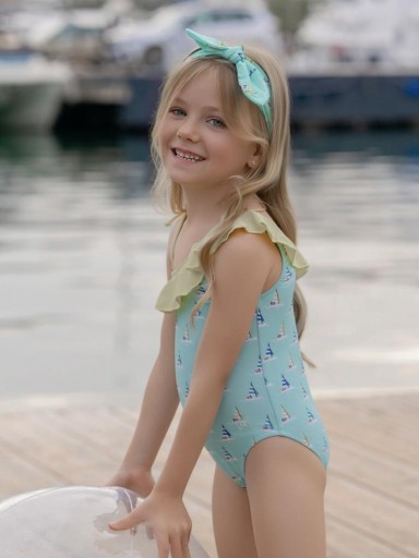 Miranda Bañador Infantil Veleros Tirantes Asimetricos Volante "Lila" 0802/B [2]