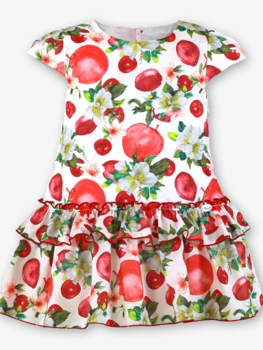 Miranda vestido Infantil m/c Falda Volantes Estampado Flores y Frutas "Flor de Pascua" 0601/V [1]