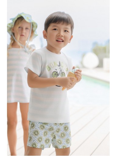 Miranda Conjunto Infantil Niño Camiseta m/c Rayas Bañador Estampado Kiwis "Escabiosa" 0813/2B [0]