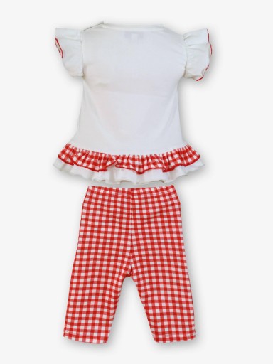 Miranda Conjunto Bebe Camiseta Bolso Piruletas Leggins Cuadro Vichy Rojo "Flor de Cerezo" 0524/23 [1]