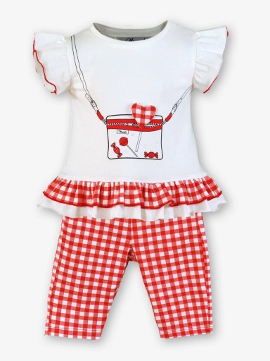 Miranda Conjunto Bebe Camiseta Bolso Piruletas Leggins Cuadro Vichy Rojo "Flor de Cerezo" 0524/23 [0]