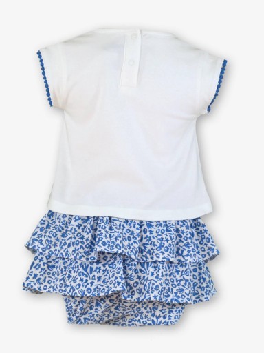 Miranda Conjunto Bebe Camiseta 3 Corazones Braguita Falda Volantes Estampado Azul "Hibisco" 0528/23 [1]