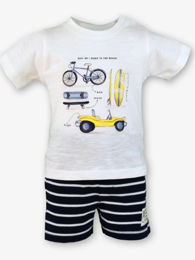 Miranda Conjunto Bebe Niño Camiseta m/c Serigrafia Pantalon Corto Marino Rayas "Alamanda" 0530/23 [0]