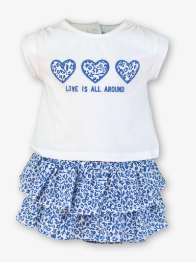 Miranda Conjunto Bebe Camiseta 3 Corazones Braguita Falda Volantes Estampado Azul "Hibisco" 0528/23 [0]