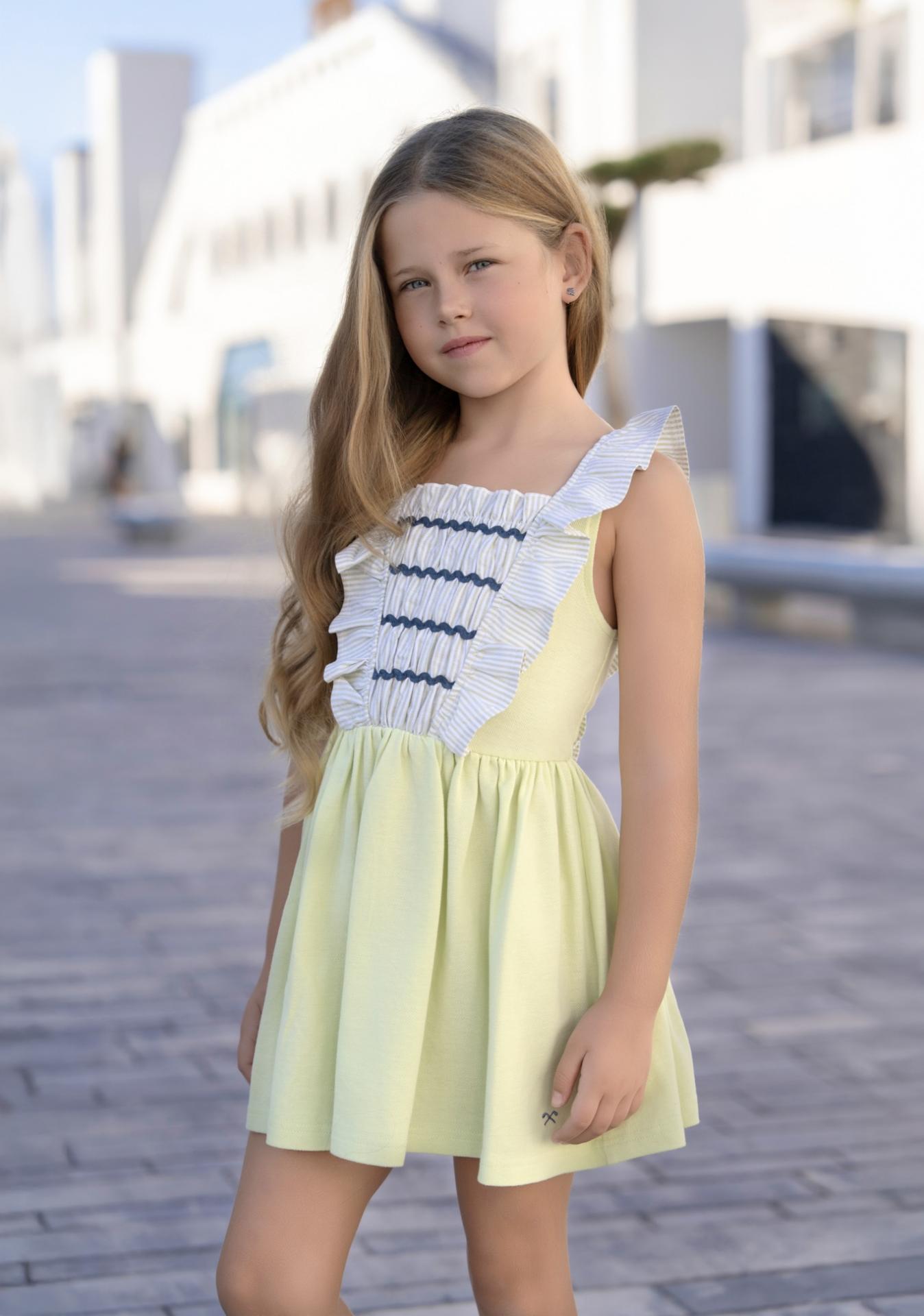 Miranda Vestido Infantil Amarillo Delantero Rayas "Flor de Mimosa" 1407/V