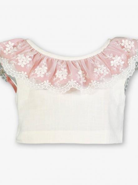 Miranda Conjunto Infantil Top Volante Encaje Short Rosa "Gladiolo" 0230/23 [1]