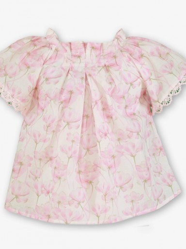 Miranda Vestido Conjunto Blusa Flores y Falda  Cuadros "Rosa" 0233/2F [2]