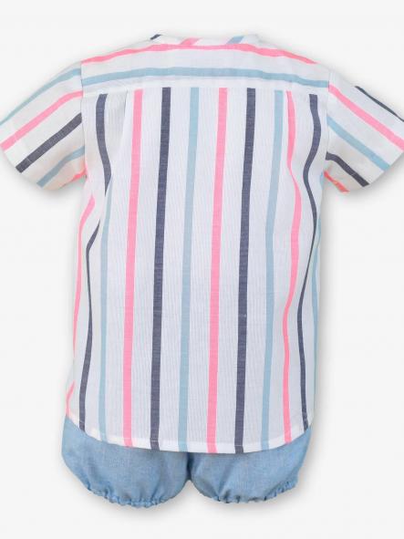 Miranda Conjunto Bebe Niño  Camisa m/l Rayas Pantalón Corto Azul "Peonia"0144/23 [2]