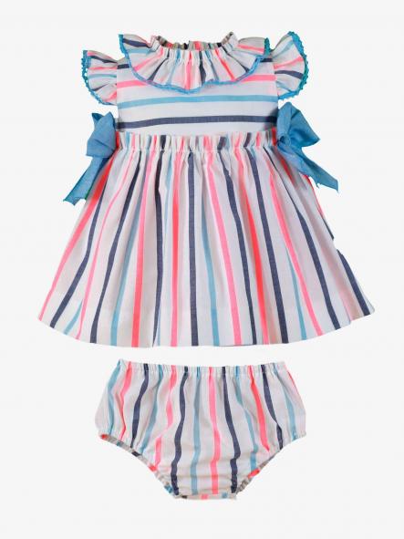 Miranda Vestido Bebe Rayas Volante Cuello y Lazadas "Peonía" 0144/V [1]