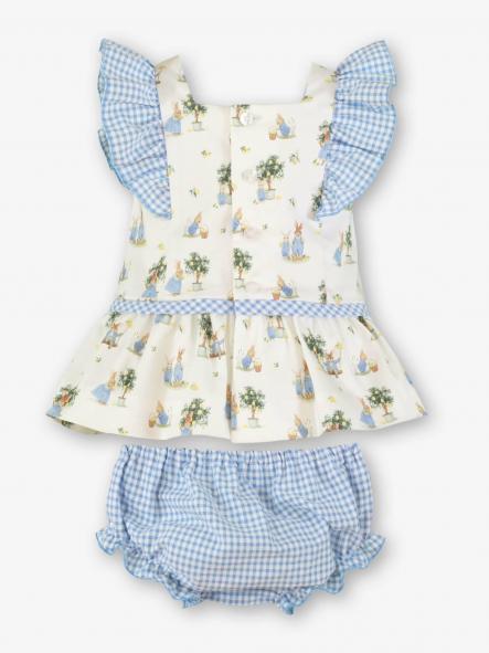 Miranda Vestido Bebe Estampado Conejitos Volante Cuadro Vichy Braguita Cuadro vichy Azul 0025/VB [2]