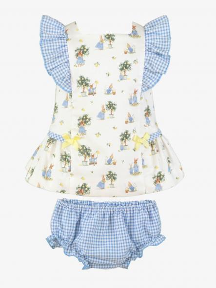 Miranda Vestido Bebe Estampado Conejitos Volante Cuadro Vichy Braguita Cuadro vichy Azul 0025/VB [3]