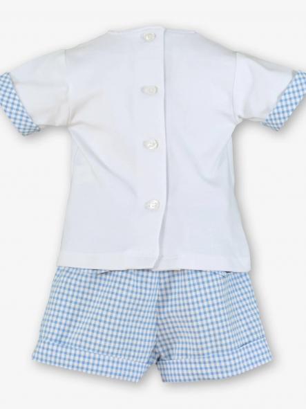 Miranda Conjunto Bebe Niño Camiseta m/c Blanco Pantalon Corto Cuadro Vichy Azul 0026/23 [2]