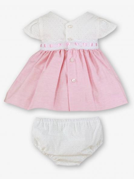 Miranda Vestido Bebe Cuerpo Troquelado Pasacintas Falda Rosa Braguita 0023/VB [1]