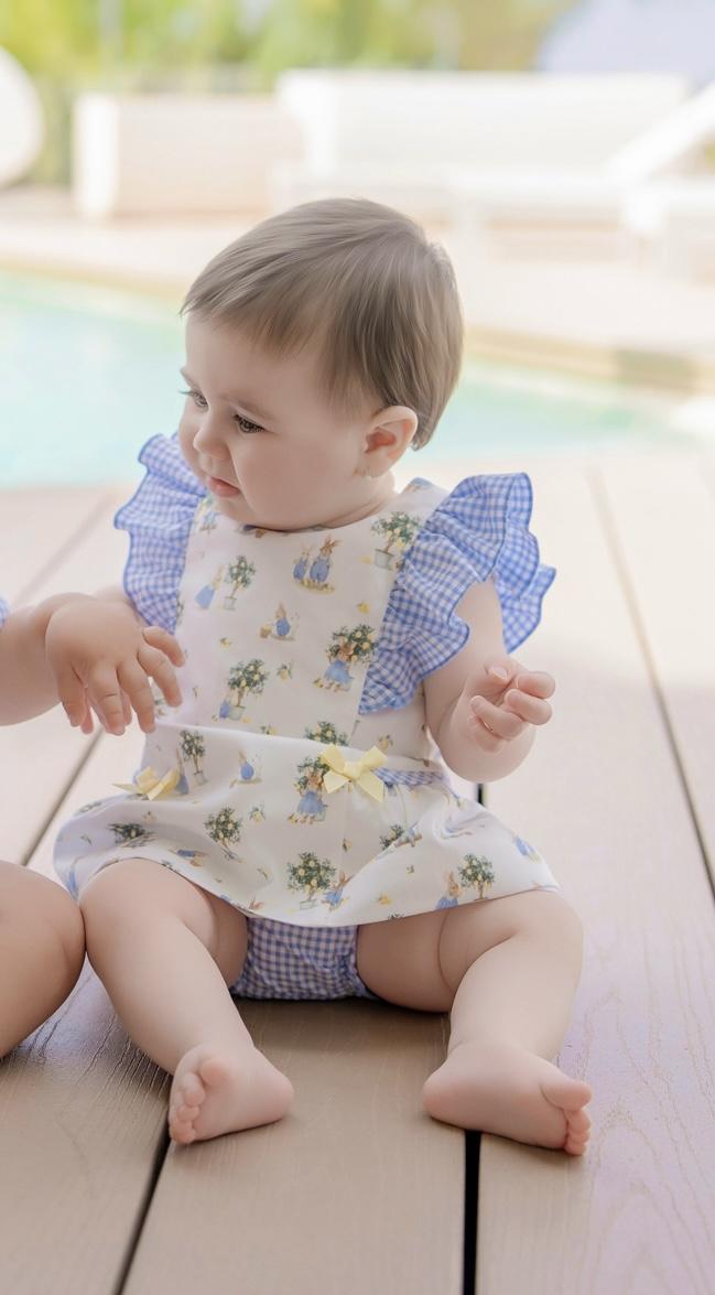 Miranda Vestido Bebe Estampado Conejitos Volante Cuadro Vichy Braguita Cuadro vichy Azul 0025/VB
