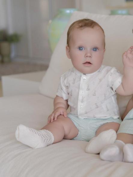 Miranda Conjunto Bebe Niño Camisa m/c Estampado Conejitos Pantalón Corto Cuadro Vichy Verde 0038/23 [0]