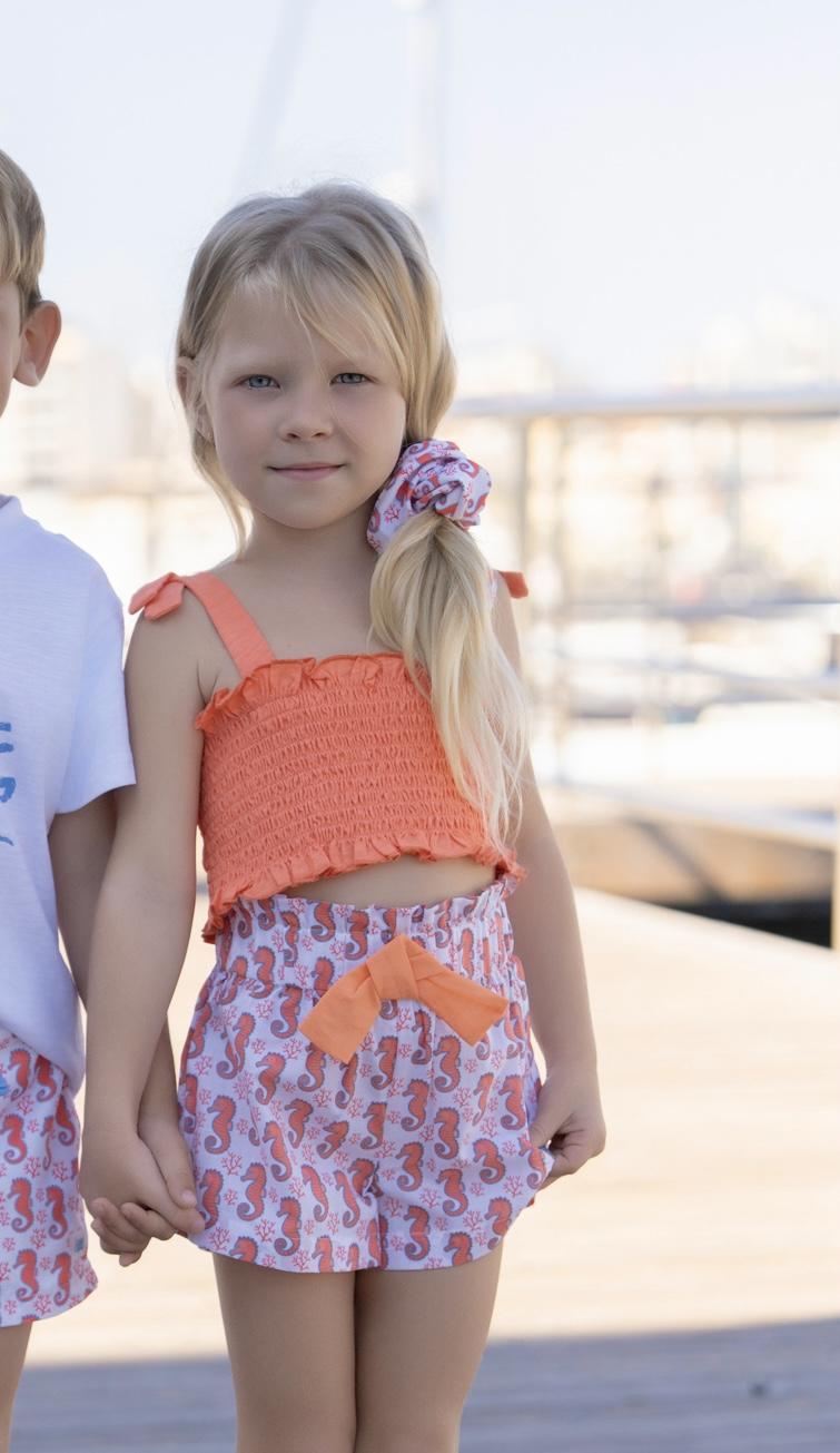 Miranda Conjunto Infantil Niña Top Tirantes Naranja Short Estampado Caballitos de Mar "Clavelina" 0807/23