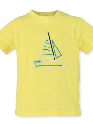 Miranda Conjunto Infantil Niño Camiseta m/c Amarilla Bañador Estampado Barcos "Lila" 0804/2B [2]