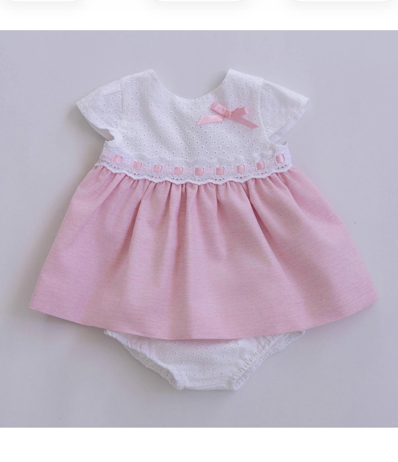 Miranda Vestido Bebe Cuerpo Troquelado Pasacintas Falda Rosa Braguita 0023/VB