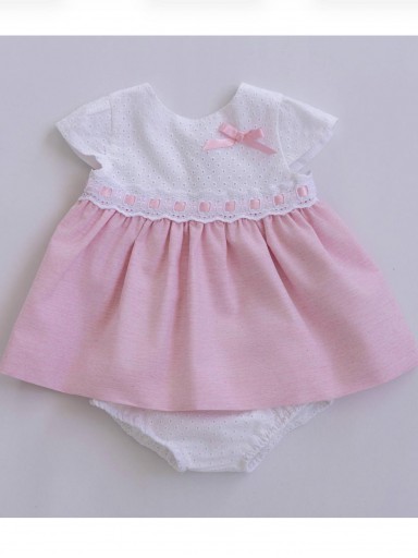 Miranda Vestido Bebe Cuerpo Troquelado Pasacintas Falda Rosa Braguita 0023/VB [0]