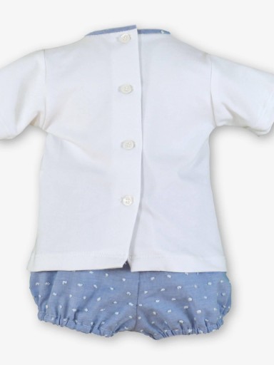 Miranda Conjunto Bebe Niño Camiseta m/c Bolsillo Canguro Pantalón Corto Plumeti Azul 0043/23 [2]