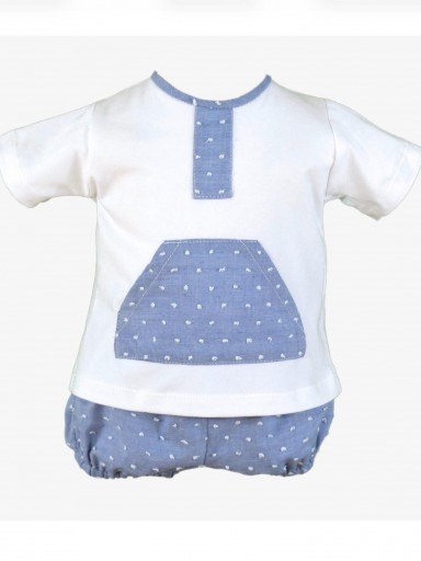 Miranda Conjunto Bebe Niño Camiseta m/c Bolsillo Canguro Pantalón Corto Plumeti Azul 0043/23 [1]