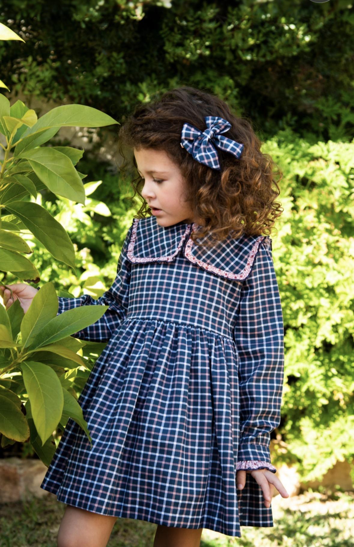Daniesty Vestido Infantil Vuelo Cuadros Azul y Rosa 002