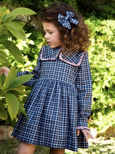 Daniesty Vestido Infantil Vuelo Cuadros Azul y Rosa 002