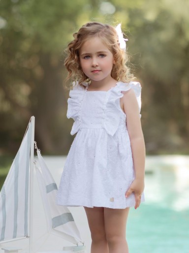 Miranda Vestido Infantil Vuelo Blanco Bordado Floral Volantes Hombros Escote Espalda 035/0600/V [0]