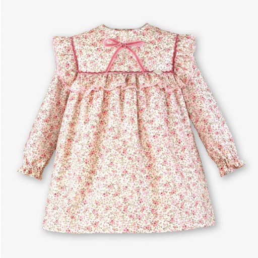 Miranda Vestido Infantil Corte Trapecio Estampado Flores Rosa Volante Lazada Terciopelo "Alicia" 0246V [1]