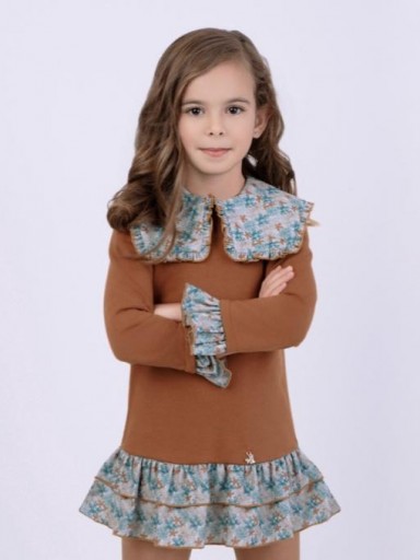 Nekenia Vestido Infantil Felpa Cuerpo Camel Falda Estampado Flores Azul "Mercurio" 2511818
