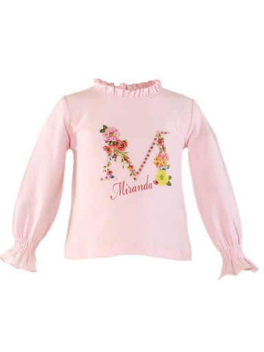 Miranda Camiseta Infantil Rosa Aplicación Flores Strass Fruncido 0632/2 [0]