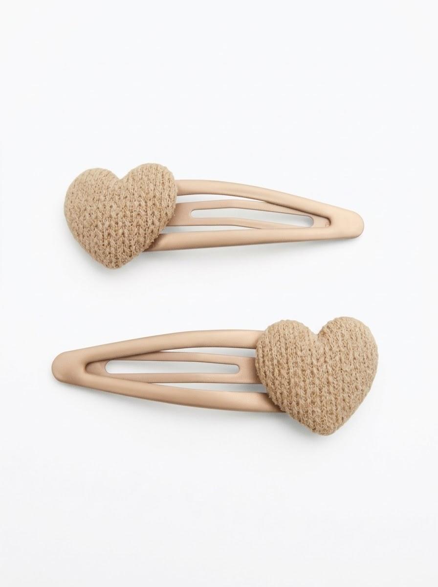 Inca Set 2 Clips 5 cms Corazón Tela Camel 44339
