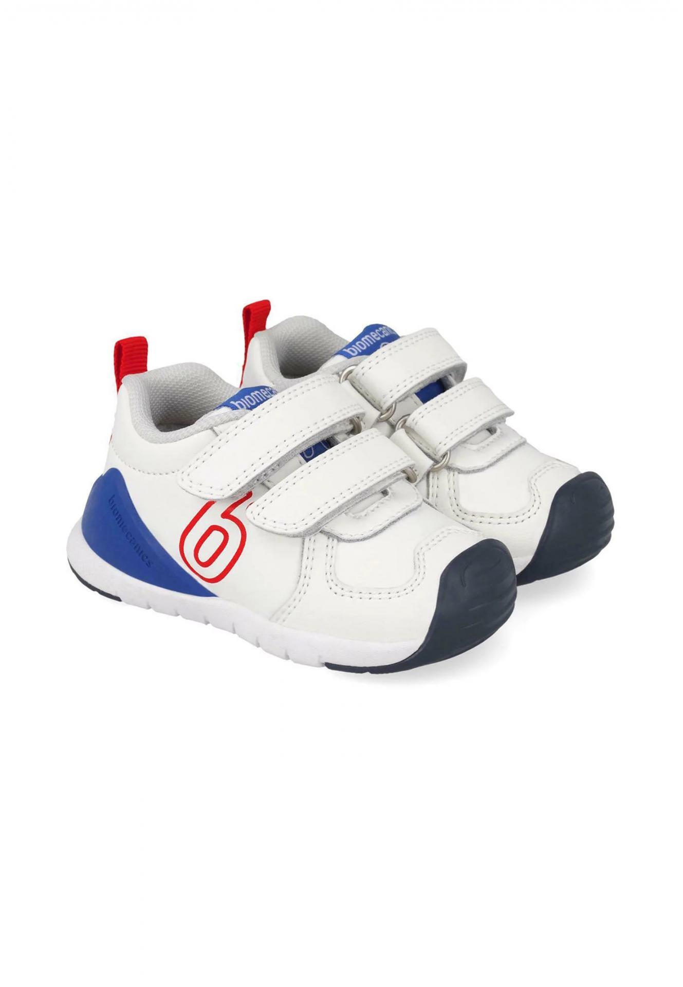 Biomecanics Deportivos Piel Bebe Blanco Azul Logo Rojo 261136-A825