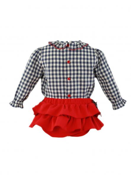 Miranda conjunto bebe blusa cuadro vichy braguita volantes rojo 0505/23 [1]