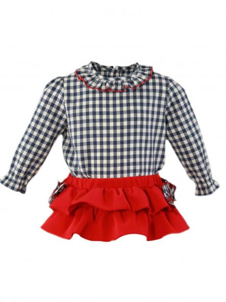 Miranda conjunto bebe blusa cuadro vichy braguita volantes rojo 0505/23 [0]