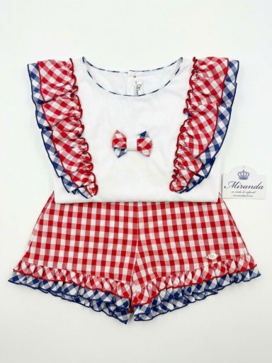 Miranda Conjunto Blusa Blanca y Short Cuadro Vichy Rojo/Blanco 33/0241/2