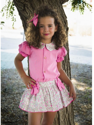 Daniesty Conjunto Infantil Falda Braga Liberty Lazadas Camisa Cuadros Vichy Flúor Charleston014