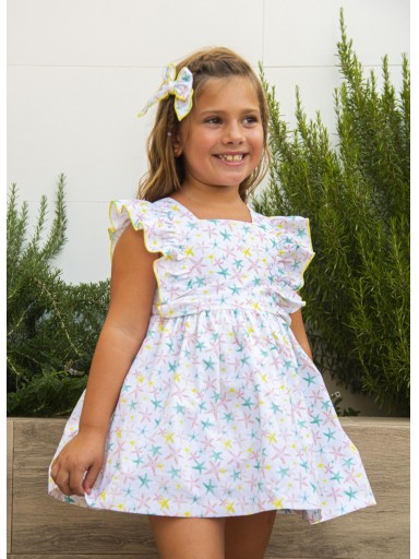 Daniesty Vestido infantil Vuelo Estampado Estrellas de Mar Lazada Espalda Volantes berlin002