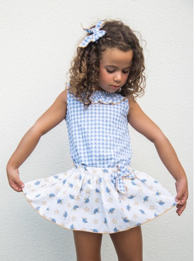 Daniesty Conjunto Infantil Australia Camisa Cuadros Azul Falda Estampado Tortugas y Estrellas Lazada Australia014