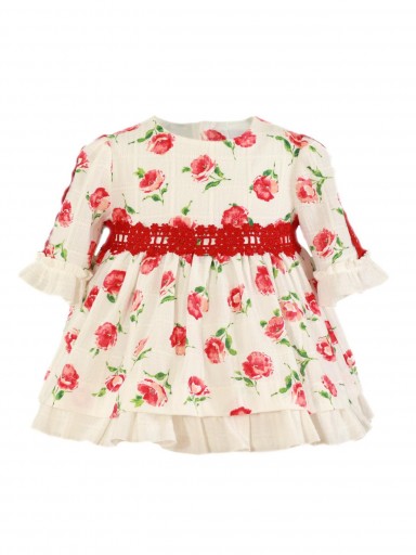 Miranda Vestido bebe Vuelo Estampado Floral Crepé Encaje Rojo 035/0141/V